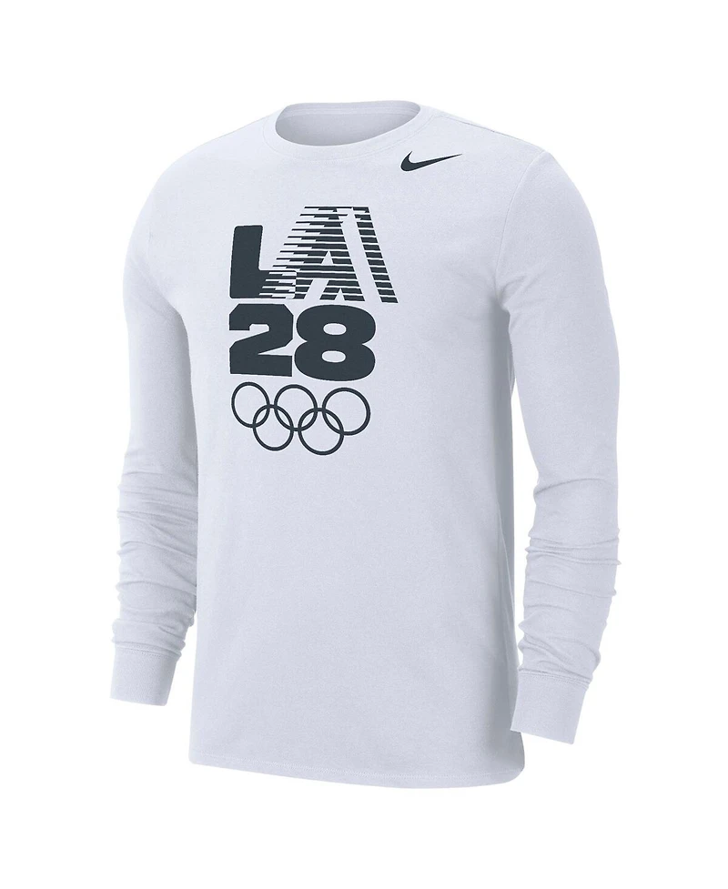 Nike Men's White LA28 Summer Olympics Team Issue Velocity Dri-fit Long Sleeve T-Shirt