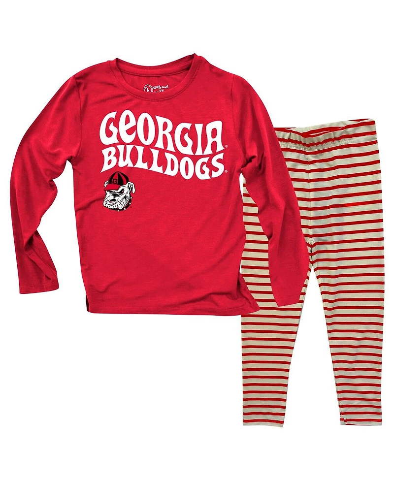 Wes Willy Baby Boys and Girls 2-Piece Georgia Bulldogs Long Sleeve Top Striped Tri-Blend Leggings Set