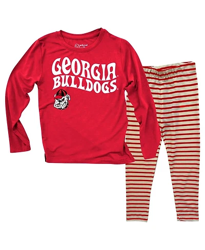 Wes Willy Baby Boys and Girls 2-Piece Georgia Bulldogs Long Sleeve Top Striped Tri-Blend Leggings Set
