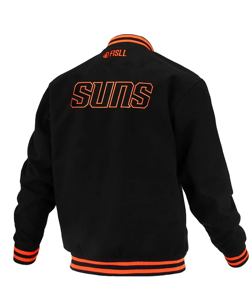 Fisll Men's and Women's Black Phoenix Suns Logo Man Shadow Collection Full-Snap Varsity Jacket