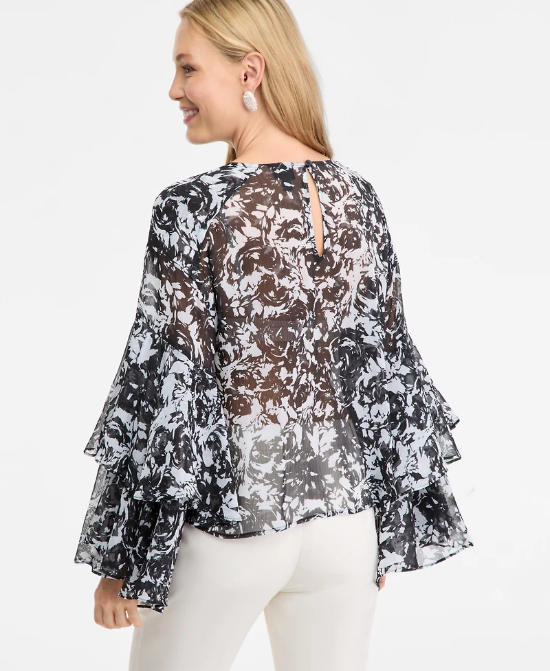 I.n.c. International Concepts Women's Printed Ruffled Top, Macy's Exclusive