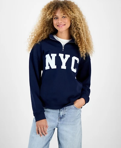 Hippie Rose Juniors' Drop Shoulder Quarter-Zip Sweatshirt