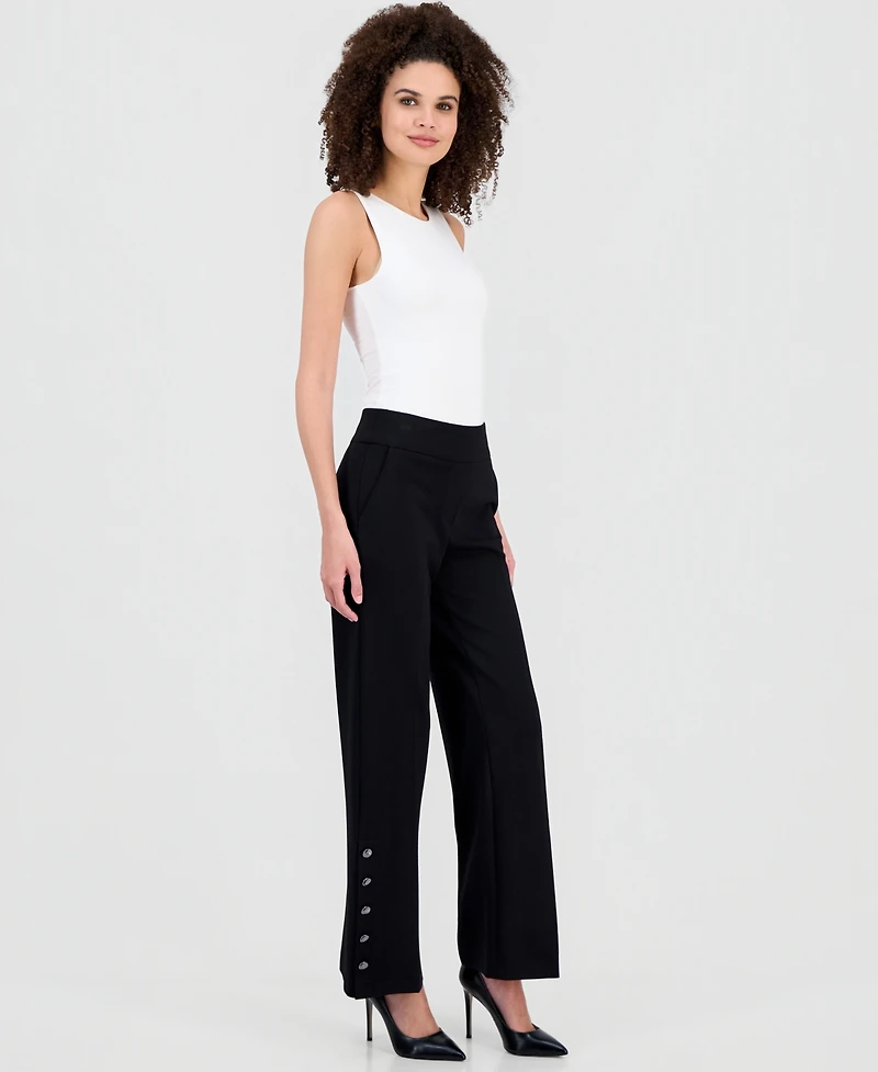 Anne Klein Women's High-Rise Wide-Leg Button-Hem Pants