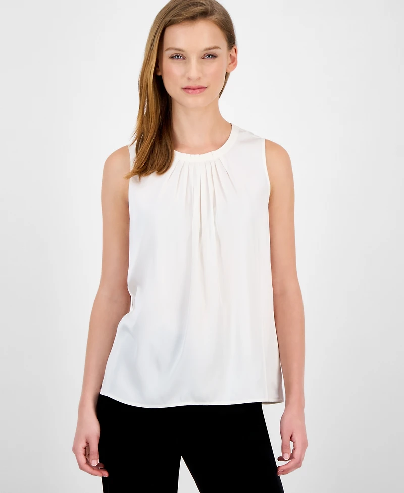 Anne Klein Women's Sleeveless Pleated-Neck Blouse