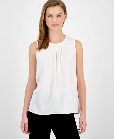 Anne Klein Women's Sleeveless Pleated-Neck Blouse