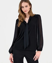 Anne Klein Women's Blouson-Sleeve Tie-Neck Blouse