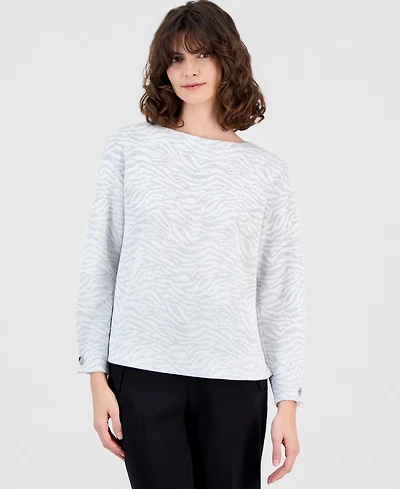 Anne Klein Women's Animal Print Boat Neck Sweater
