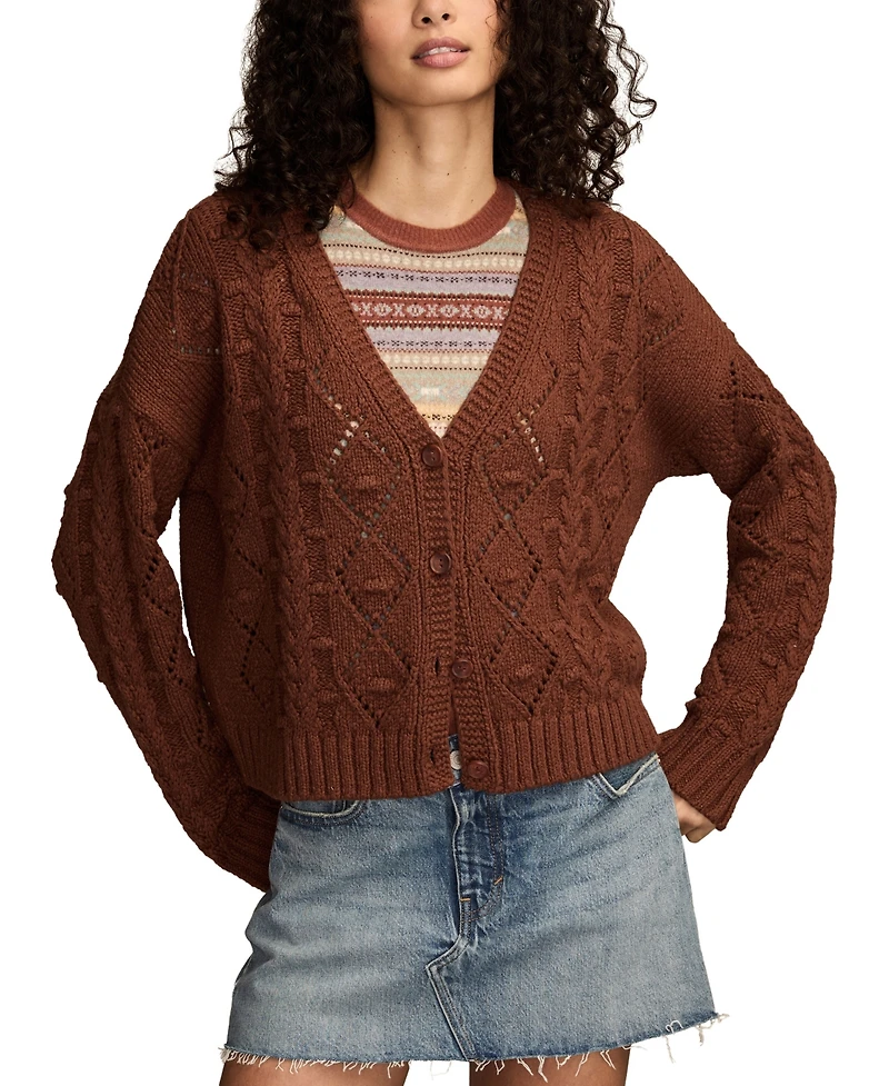 Lucky Brand Women's Cropped Cable Cardigan Sweater