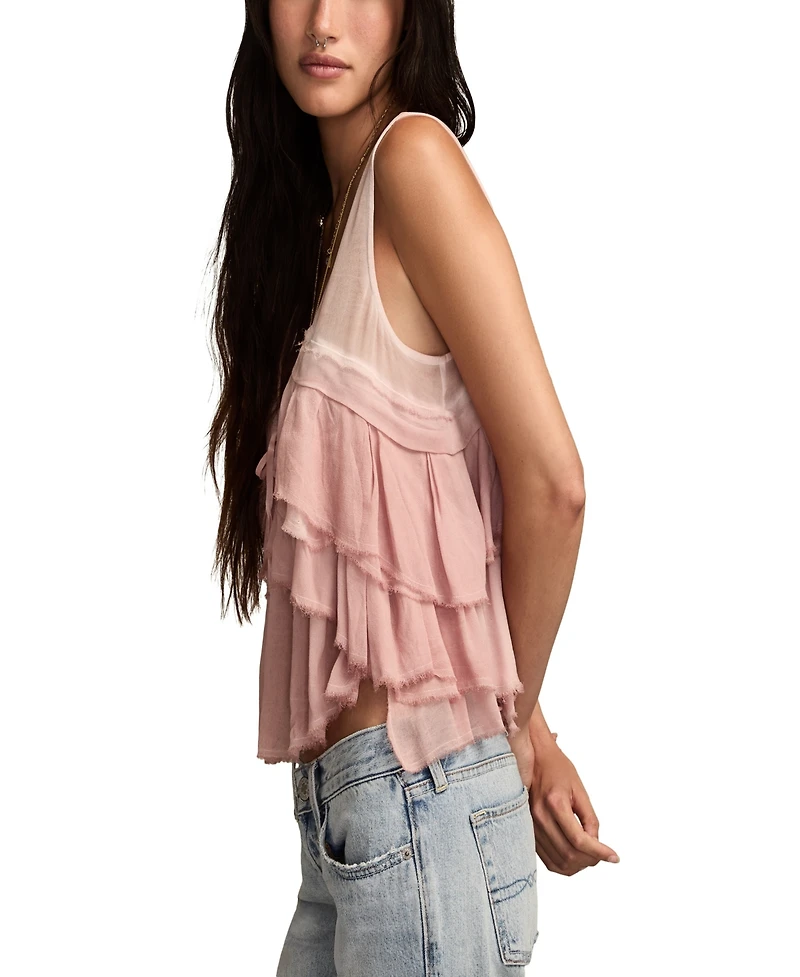 Lucky Brand Women's Ruffle Flyaway V-Neck Tank Top