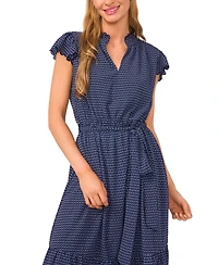 CeCe Women's Double Ruffle Scalloped Sleeve Midi Dress