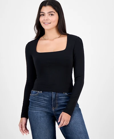 Pink Rose Juniors' Square-Neck Long-Sleeve Knit Top