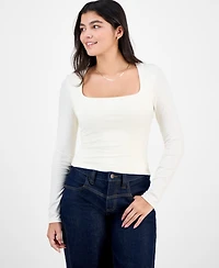 Pink Rose Juniors' Square-Neck Long-Sleeve Knit Top