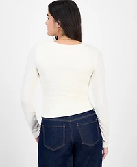 Pink Rose Juniors' Square-Neck Long-Sleeve Knit Top