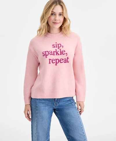 On 34th Women's Sip Sparkle Repeat Crewneck Sweater, Macy's Exclusive