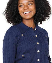 Hope & Henry Women's Organic Cable Knit Collared Cardigan Sweater