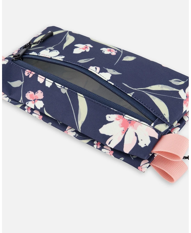 Deux par Deux Girl Double Pencil Case Navy Flower Print - Toddler|Child