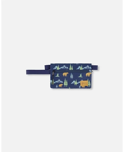 Deux par Deux Boy Double Pencil Case Navy Animal Print - Toddler|Child