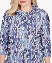 Alfred Dunner Petite Lake Champlain Animal Melange Three Quarter Sleeve Top