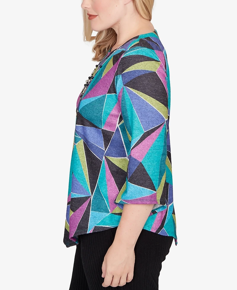 Alfred Dunner Petite Lake Champlain Abstract Stained Glass Top with Necklace