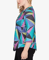 Alfred Dunner Petite Lake Champlain Abstract Stained Glass Top with Necklace