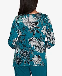 Alfred Dunner Petite Lake Champlain Floral Printed Beaded Neck Top
