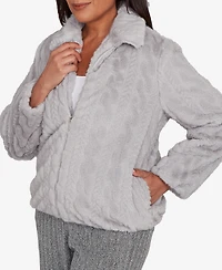 Alfred Dunner Petite Jet Setter Sculpted Faux Fur Zip Up Jacket