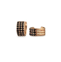 Bling Jewelry Two Tone Black Cubic Zirconia Pave Cz Triple 3 Band Cartilage Ear Cuffs Clip Wrap Earrings Rose Gold Plated .925 Sterling Silver