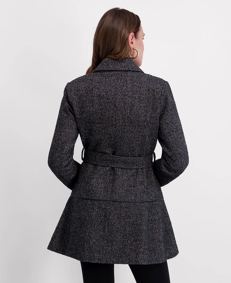 Kensie Women's Belted Herringbone Tweed Skirted Wool Jacket