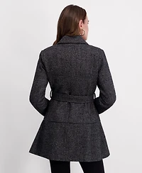 Kensie Women's Belted Herringbone Tweed Skirted Wool Jacket
