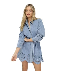 Belle & Bloom Women's Sunday Somewhere Denim Broderie Mini Shirt Dress