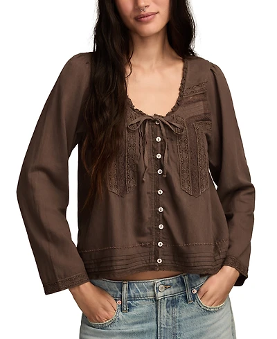 Lucky Brand Women's Long Sleeve Lace Swing Top