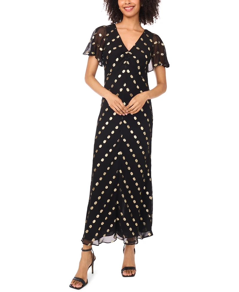 Msk Women's V-Neck Flutter Sleeve Maxi Dress