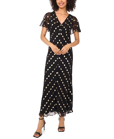 Msk Women's V-Neck Flutter Sleeve Maxi Dress