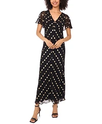 Msk Women's V-Neck Flutter Sleeve Maxi Dress