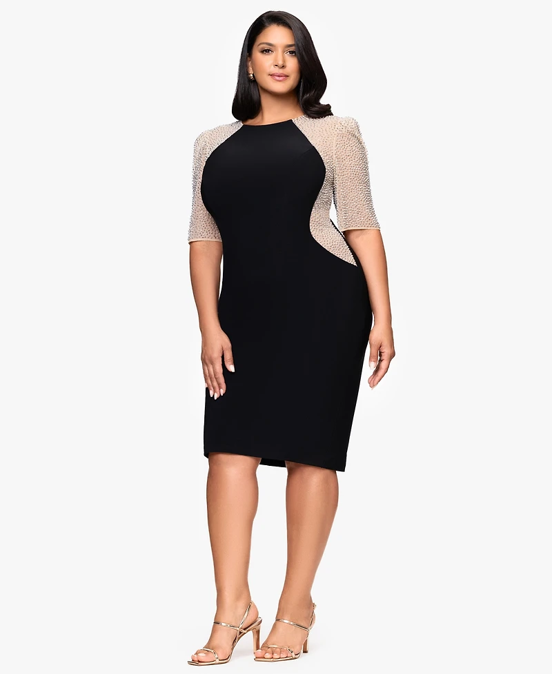 Xscape Plus Short Sleeve Sheath Dress