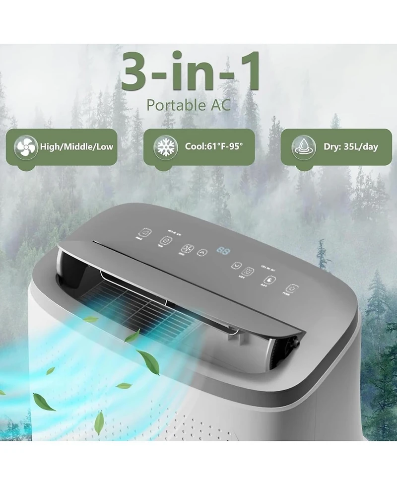 14,000 Btu Portable Ac - 3-in-1 Cooling Unit with Fan & Dehumidifier for Rooms up to 750 Sq. Ft, Includes Remote, 24H Timer