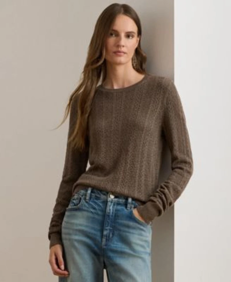 Lauren Ralph Lauren Womens Long Sleeves Pointelle Knit Sweater P Xs Xxl