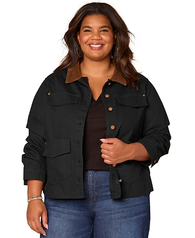 Democracy Plus 3/4-Ruched Sleeve Button Front Jacket
