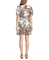 Lands' End Women's Tall Linen Above the Knee Puff Sleeve Dress