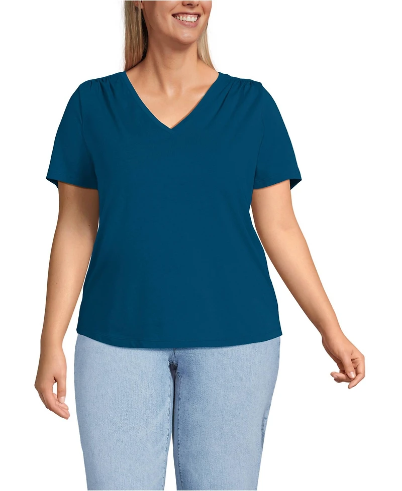 Lands' End Plus Short Sleeve Lightweight Jersey Gathered Shoulder T-Shirt