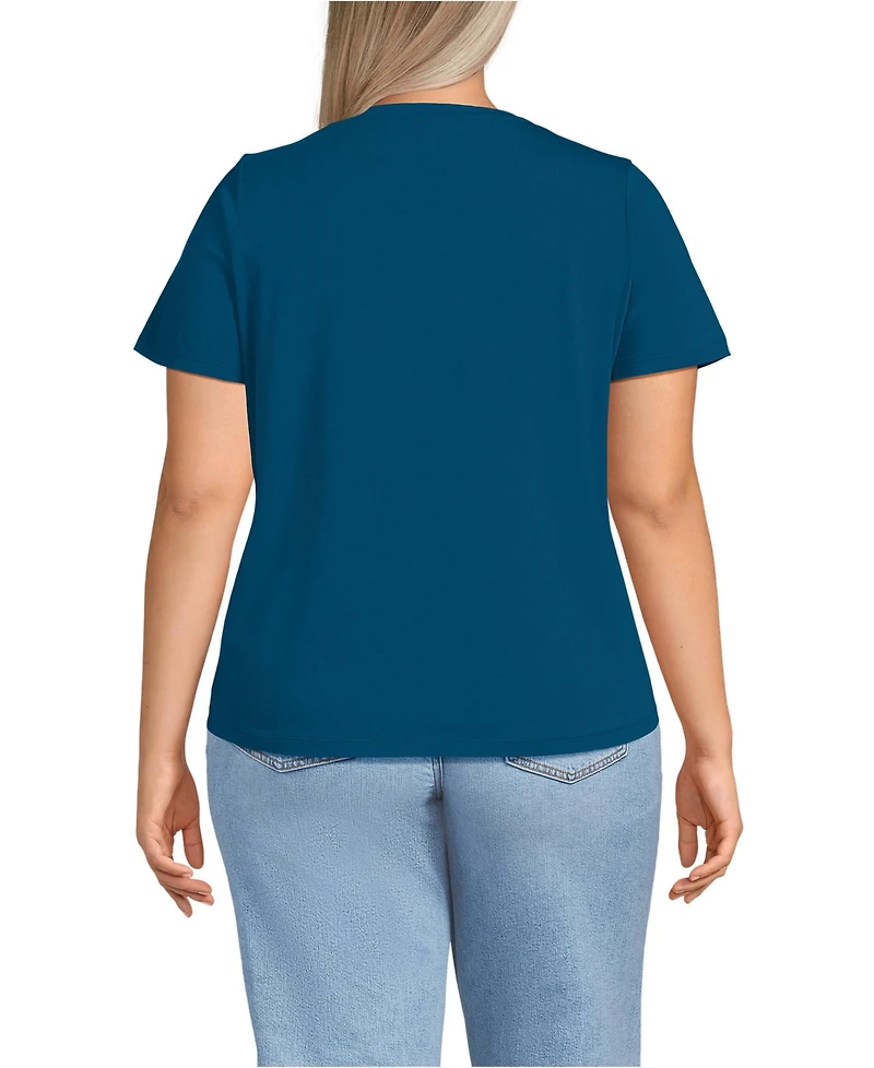 Lands' End Plus Short Sleeve Lightweight Jersey Gathered Shoulder T-Shirt