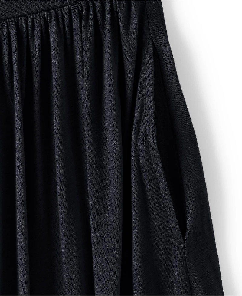 Lands' End Women's Slub Cap Sleeve Shirred Skirt Midi Dress