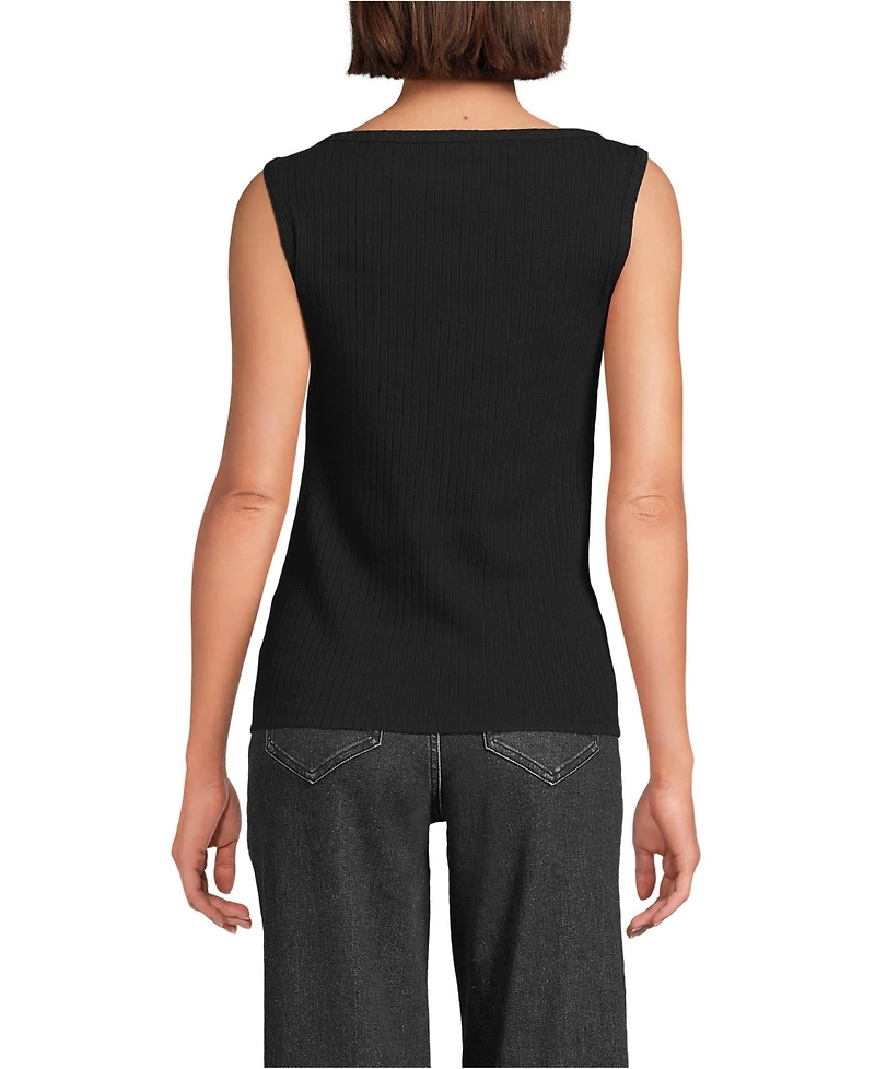 Lands' End Women's Sleeveless Pointelle Rib Boat Neck Tank
