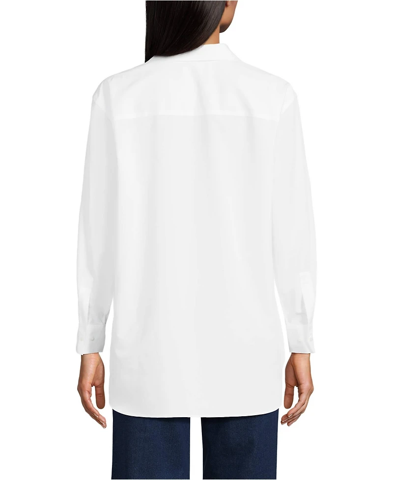 Lands' End Women's Petite Oversized No Iron Tunic with Statement Collar Shirt