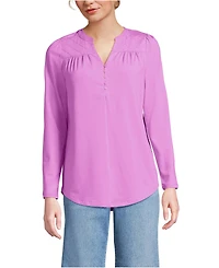Lands' End Women's Long Sleeve Lightweight Jersey Notch Neck Tunic Top