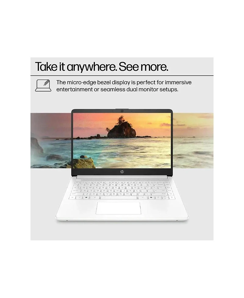 Hp 14-dq3220nr 14" Hd Touchscreen Laptop, Intel Celeron N4500 1.1GHz, 4GB Ram, 64GB eMMC, Windows 11 Home S Mode, Snowflake White