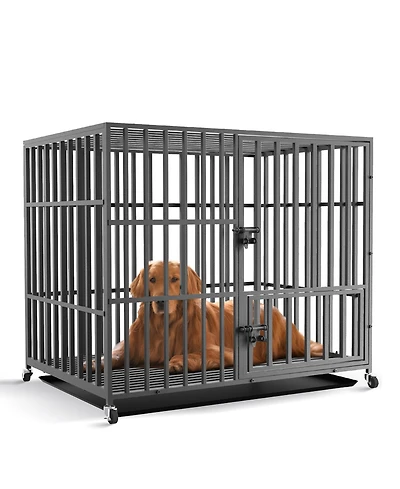 BingoPaw Chew-resistant Heavy Duty Metal Dog Cage Kennel Pet Crate with Wheels