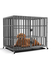 BingoPaw Chew-resistant Heavy Duty Metal Dog Cage Kennel Pet Crate with Wheels