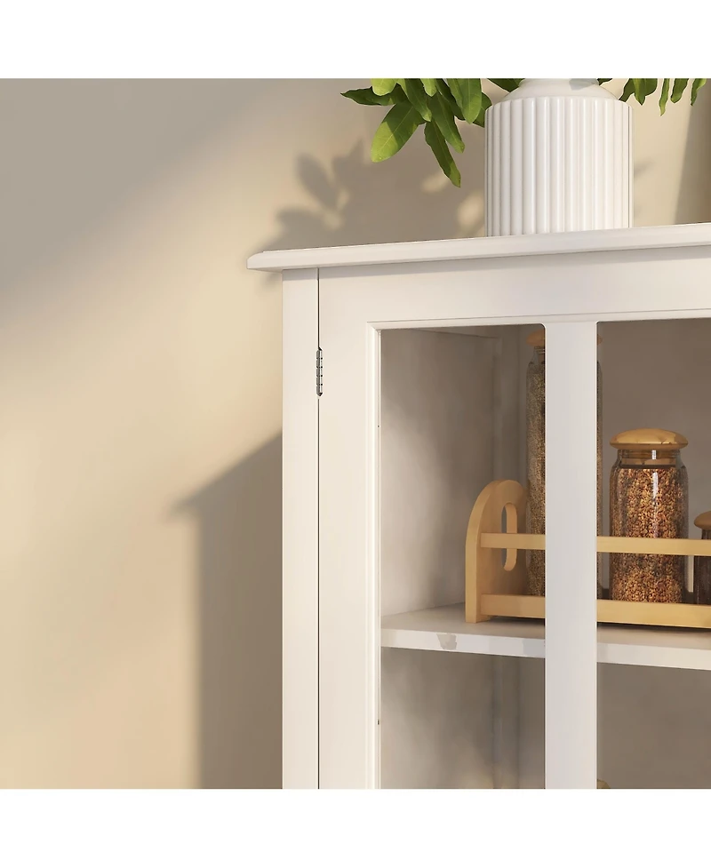 Casainc Buffet Cabinet with Double Glass Doors and Decorative Bell Handles for Dining Storage
