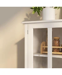 Casainc Buffet Cabinet with Double Glass Doors and Decorative Bell Handles for Dining Storage